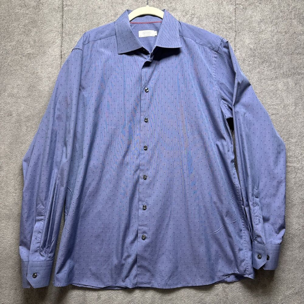 Eton Dress Shirt Mens 44 17.5 Blue Contemporary Brighton Button Up